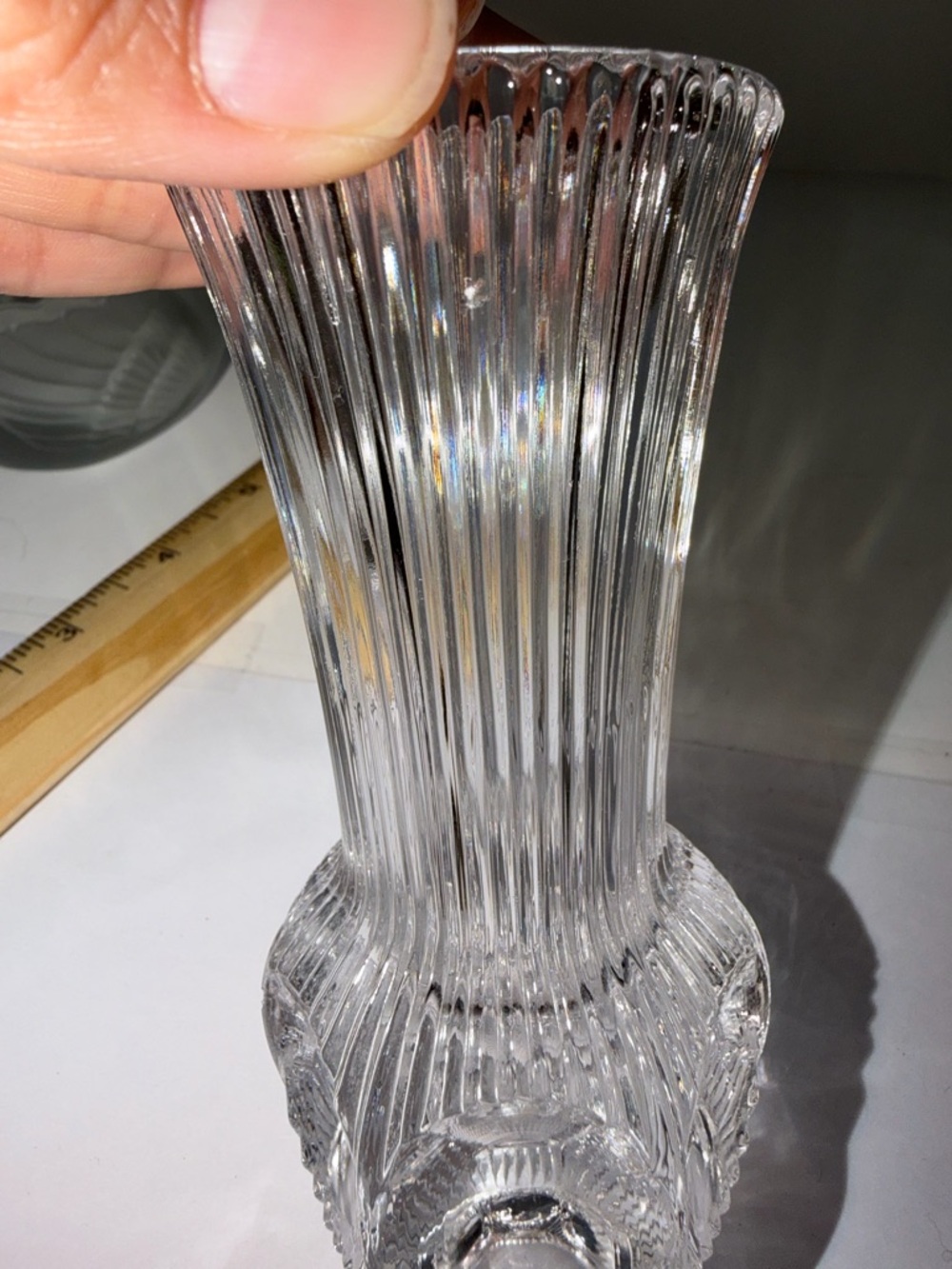 Vintage Clear Pressed Glass Bud Vase - Fluted Ribbed Design - 4.75" - Picture 2 of 6